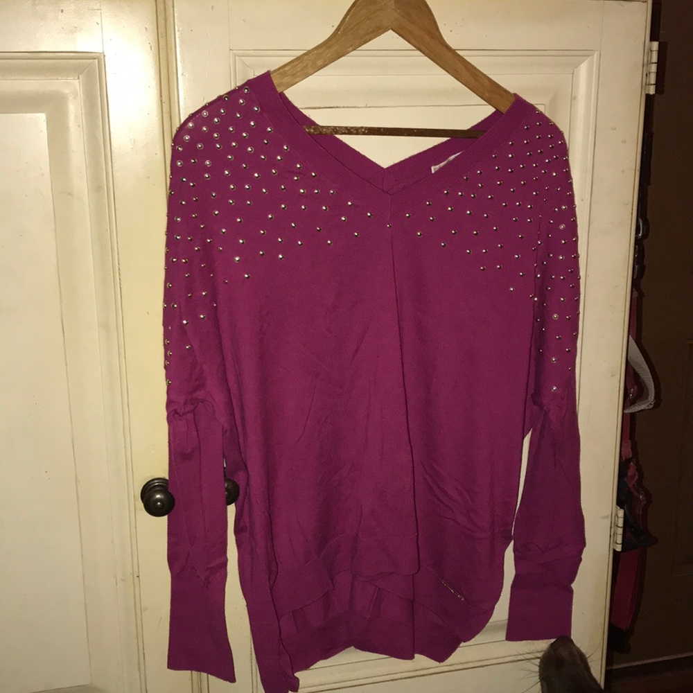 oversized studded v neck sweater